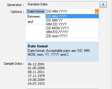 DTM Data Generator for Excel: random date generator options